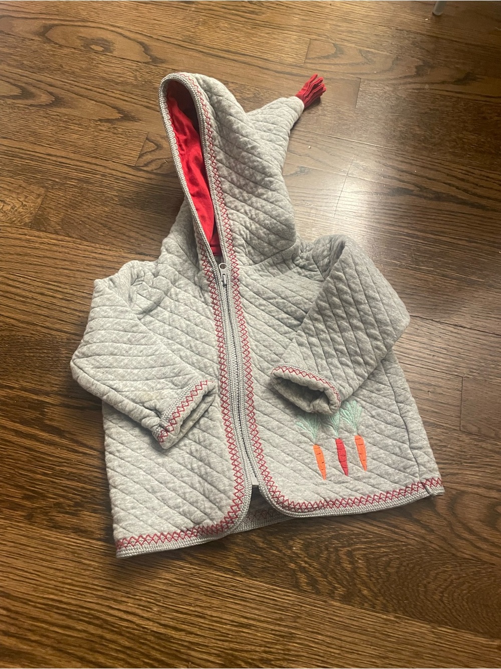 Hanna Andersson Gray Quilted Jacket with Red Hood Lining